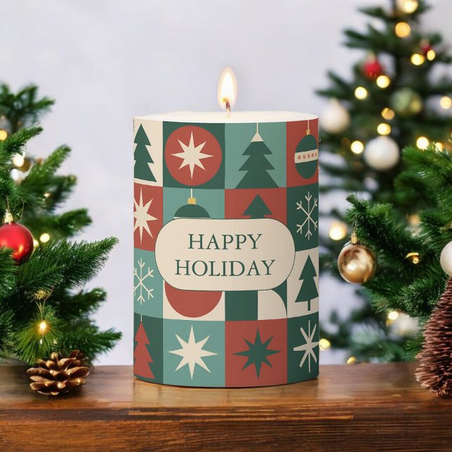 Red Green Blue Mid Century Modern Checkered  Pillar Candle (Creator Uploaded)