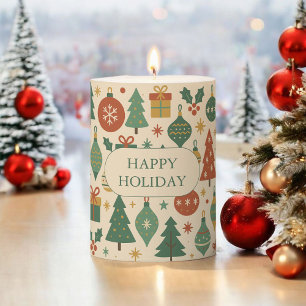 Red Green Blue Mid Century Modern Holiday Retro Pillar Candle