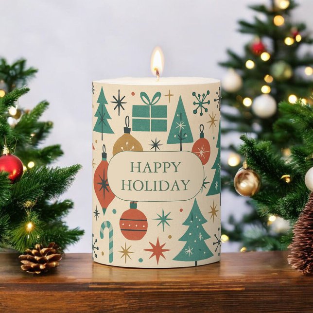 Red Green Blue Mid Century Modern Holiday Retro  Pillar Candle (Creator Uploaded)