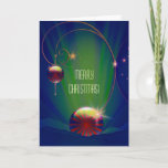 Red, Green &amp; Blue Peppermint Striped Bauble Holiday Card