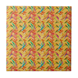 Red Green Blue Purple Abstract Floral Art Deco Ceramic Tile