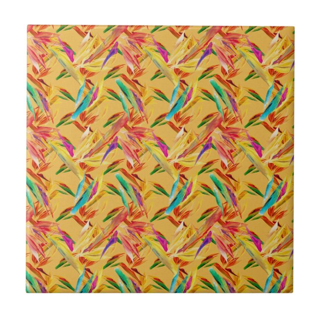 Red Green Blue Purple Abstract Floral Art Deco Ceramic Tile (Front)
