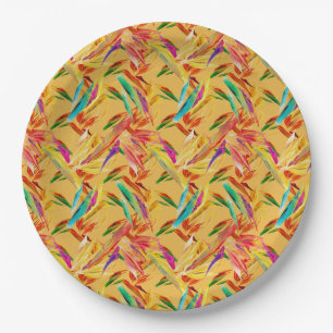 Red Green Blue Purple Abstract Floral Art Deco Paper Plates