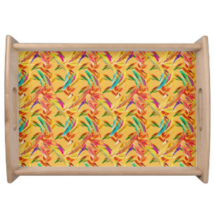 Red Green Blue Purple Abstract Floral Art Deco Serving Tray