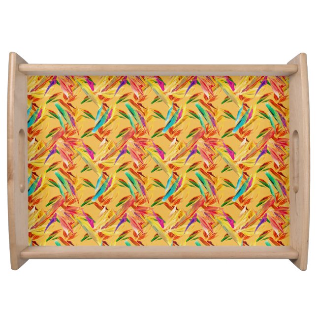 Red Green Blue Purple Abstract Floral Art Deco Serving Tray (Front)