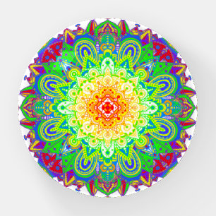 Red, Green, Blue Rainbow Mandala Paperweight