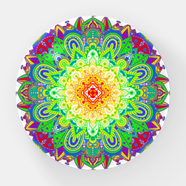 Red, Green, Blue Rainbow Mandala Paperweight (Front)