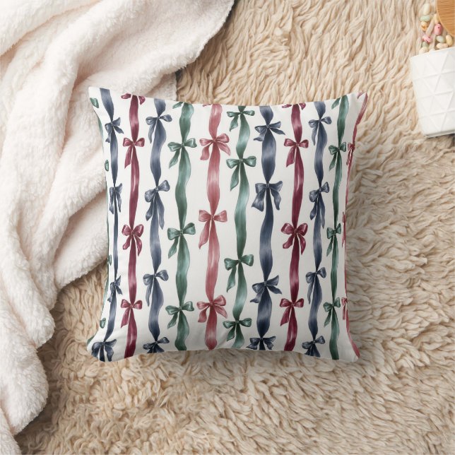 Red Green Blue Ribbons Bow Stripes Throw Pillow (Blanket)