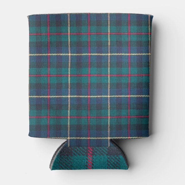Red, green, blue Scottish tartan pattern. Can Cooler (Front)