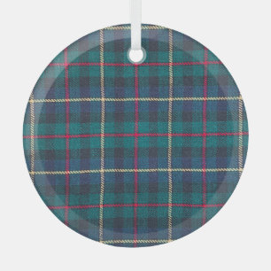Red, green, blue Scottish tartan pattern. Glass Ornament