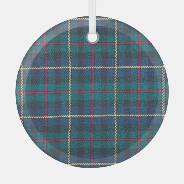 Red, green, blue Scottish tartan pattern. Glass Ornament (Front)