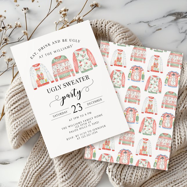 Red green blue Ugly sweater Christmas party Invitation (Creator Uploaded)