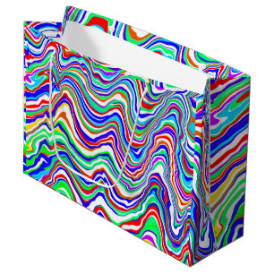 Red, Green, Blue, White Abstract squiggly Birthday Large Gift Bag