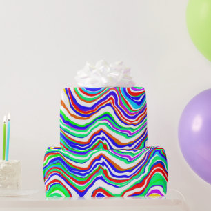 Red, Green, Blue, White Abstract squiggly  Wrapping Paper