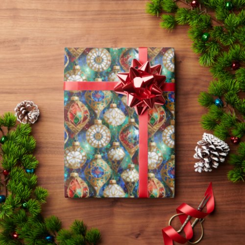 Red Green Blue White Gold Christmas Ornaments Wrapping Paper