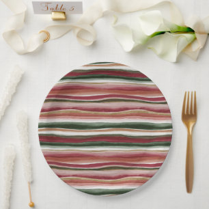 Red Green Blush White Gold Stripes Bridal Shower Paper Plates
