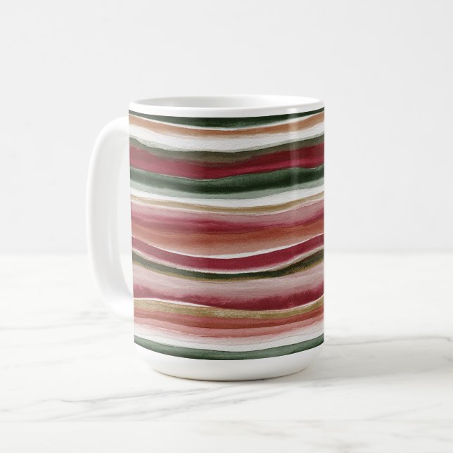 Red Green Blush White Gold Stripes Coffee Mug (Front Left)