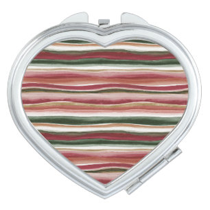 Red Green Blush White Gold Stripes Compact Mirror