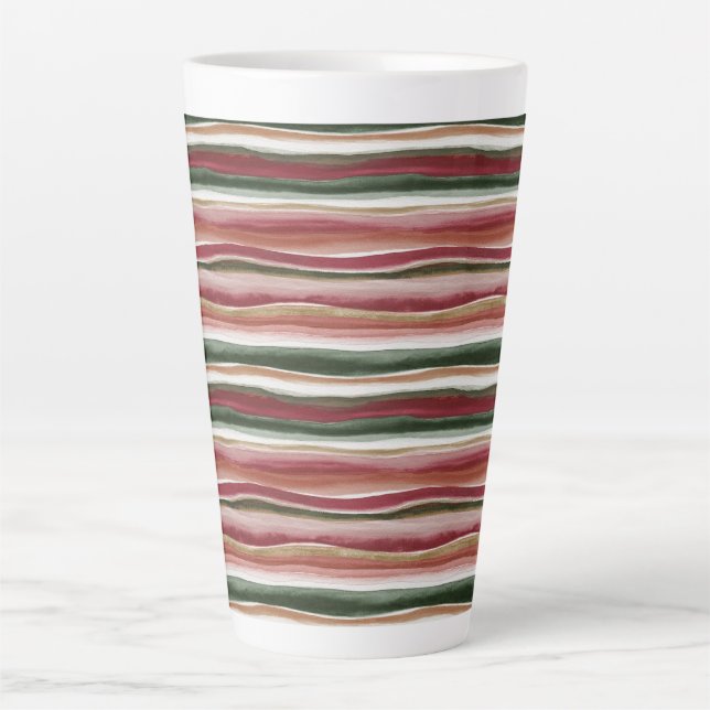 Red Green Blush White Gold Stripes Latte Mug (Front)