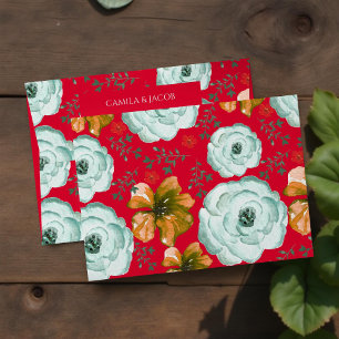 Red Green Botanical Floral Boho Holiday Elegant Envelope