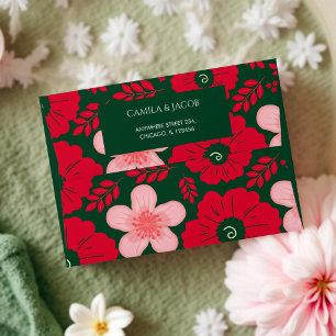 Red Green Botanical Floral Boho Holiday Elegant Envelope