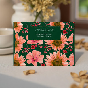 Red Green Botanical Floral Boho Holiday Elegant Envelope