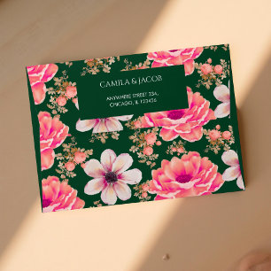 Red Green Botanical Floral Boho Holiday Elegant Envelope