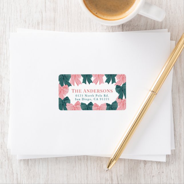 Red Green Bow Frame Holiday Return Address Label (Insitu)