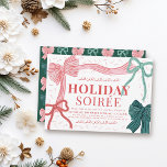 Red & Green Bows Christmas Holiday Soirée Invitation<br><div class="desc">Celebrate the season in style with this charming, coquette-inspired Christmas Holiday Soirée Party invitation, featuring hand-drawn bows, soft colors, and a romantic, ribbon-filled design. The front features four hand-drawn bows—one bold pink ribbon with red stripes, one green ribbon with navy stripes, plus two smaller accents in classic red and green....</div>
