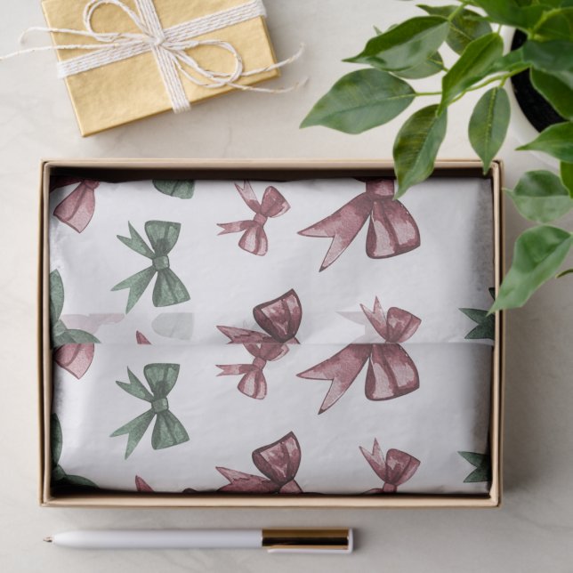 Red Green Bows Christmas Tissue Paper (Gift)