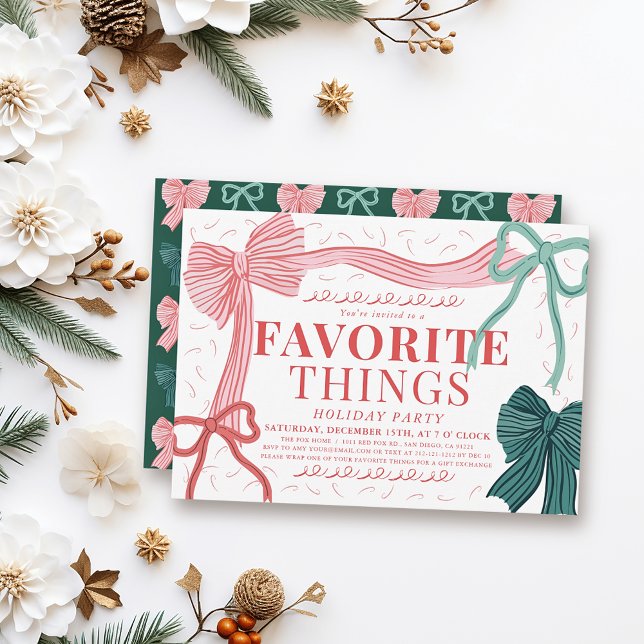Red & Green Bows Favorite Things Holiday Party Invitation (Creator Uploaded)