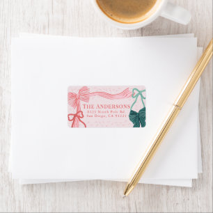 Red & Green Bows Pink Holiday Return Address Label