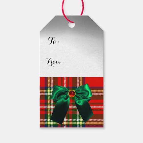 RED GREEN BOWSSCOTTISH TARTAN AND CHRISTMAS TREE GIFT TAGS