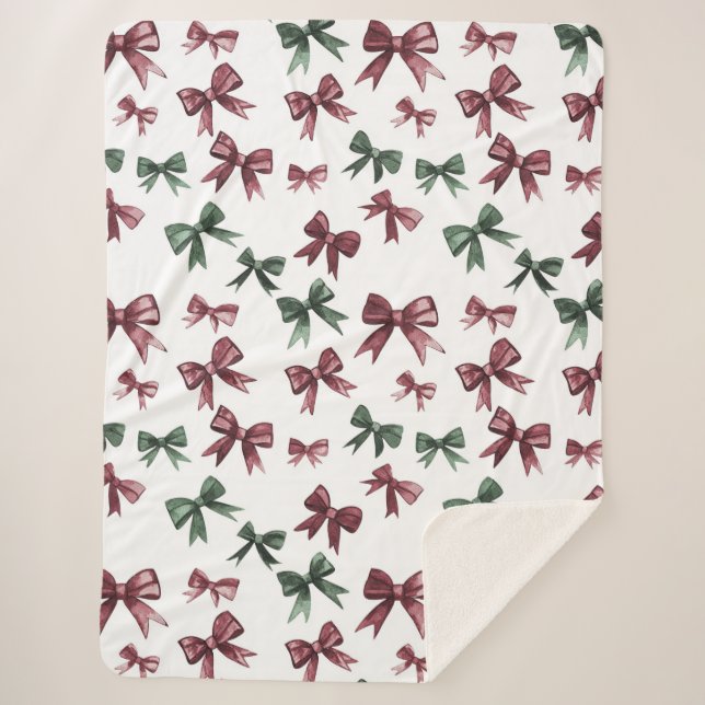Red Green Bows   Sherpa Blanket (Front)