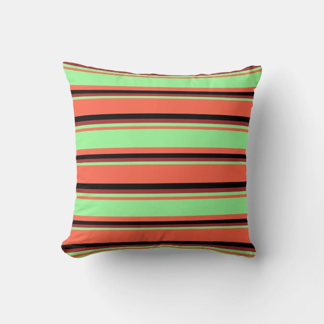 Red, Green, Brown & Black Striped/Lined Pattern Throw Pillow (Front)