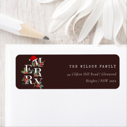 Red Green Brown Merry Christmas Foliage Address Label