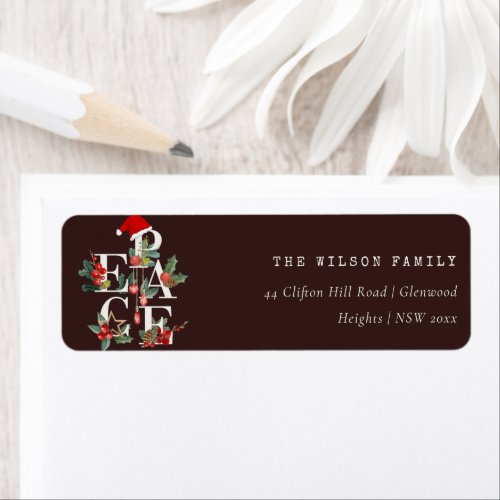 Red Green Brown Peace Christmas Foliage Address Label