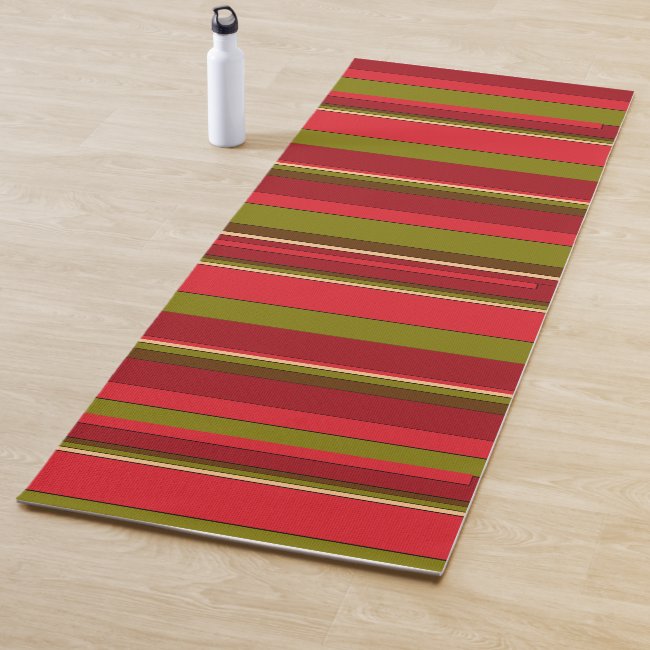 Red Green Brown Stripes Abstract Pattern Yoga Mat