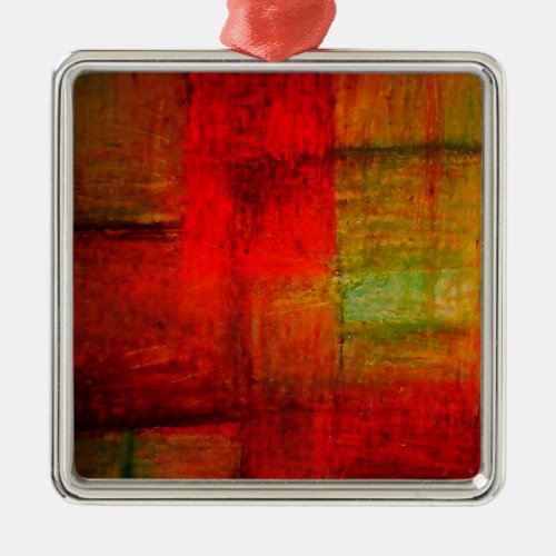 Red Green Browny Yellow Abstract Art Metal Ornament