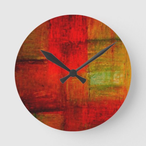 Red Green Browny Yellow Abstract Art Round Clock