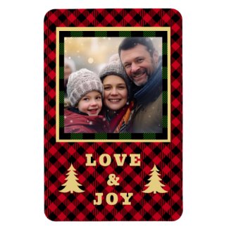 Red Green Buffalo Plaid Christmas Photo Love Joy