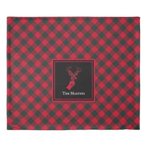 Red  Green Buffalo Plaid Farmhouse Personalized Duvet Cover