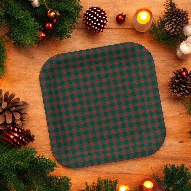 Red Green Buffalo Plaid Holiday Paper Plates (Creator Uploaded)