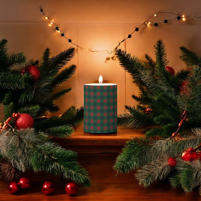 Red Green Buffalo Plaid Holiday Pillar Candle (Creator Uploaded)