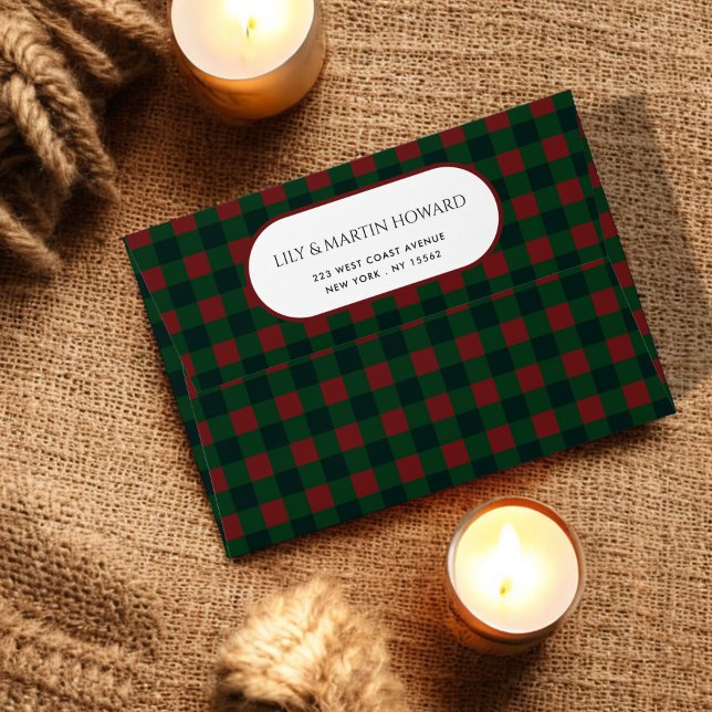 Red Green Buffalo Plaid Holiday Return Address Envelope (Creator Uploaded)