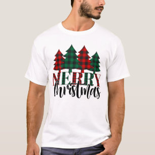 Red & Green Buffalo Plaid Pattern Merry Christmas  T-Shirt