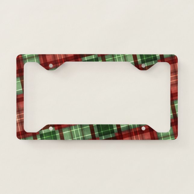 Red Green Buffalo Plaid Print License Plate Frame (Front)