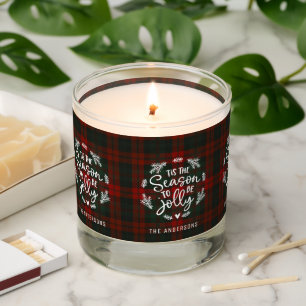 Red Green Buffalo Plaid Tis the Season To Be Jolly Scented Candle