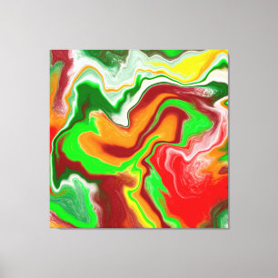 Red, Green, Burgundy Colorful Marble Fluid Art Canvas Print