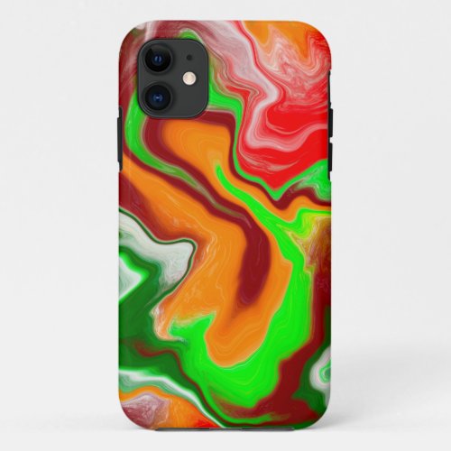 Red Green Burgundy Colorful Marble Fluid Art   iPhone 11 Case